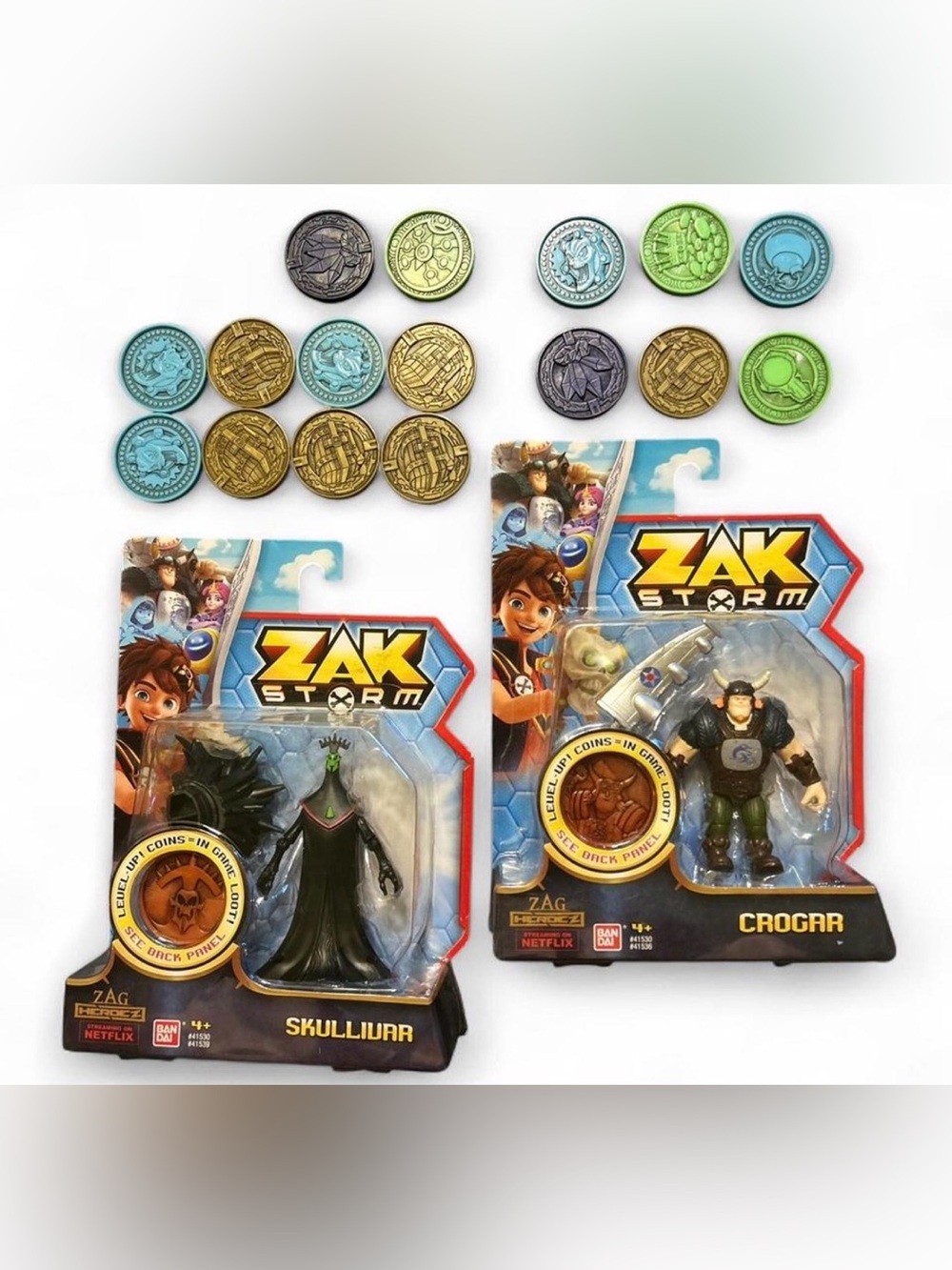Zak Storm Action Figures Lot Crogar & Skullivar Bandai Netflix Coins